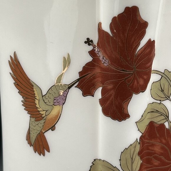 VTG Porcelain 24K Gold Vase 8" Hand Painted Hummingbird Hibiscus Occupied Japan - Picture 12 of 12